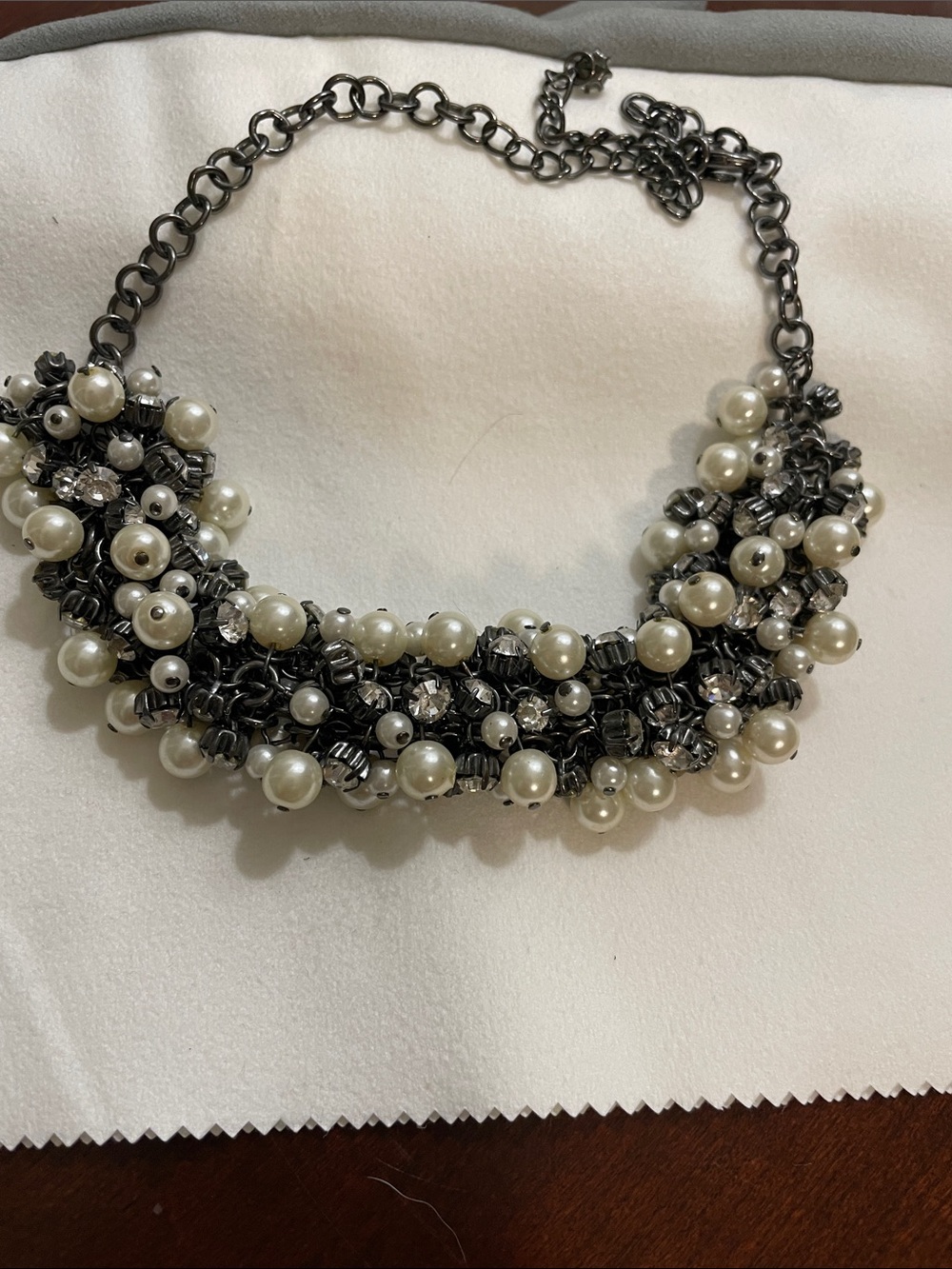 Pearl Cluster Statement Necklace in White and Gunmetal